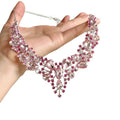 Pink Crystal Floral Cluster V Shaped Statement Necklace view 5