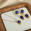 Blue Stone Irregular Frame Pendant Necklace Stud Earrings view 2