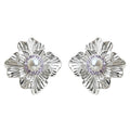 Silver Textured Flower Stud Earrings Pearl Purple Halo view 5