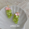Gold Tone Pink And Green Translucent Grape Cluster Drop Earrings view 6