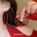 Deep Red Slim Statement Hoop Earrings in Two Sizes view 2