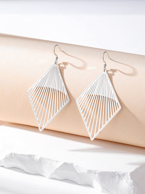 Close-up showing the colors and surface details of silver Tone Diamond Radiating Openwork Hook Earrings in Seven Colors