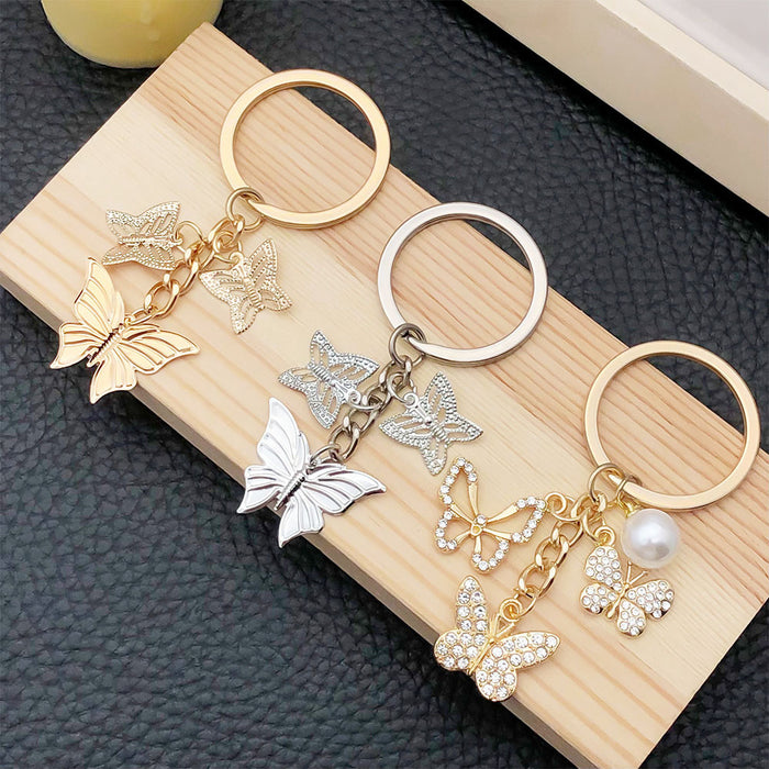 Gold, Silver and Crystal Butterfly Metal Keychains, 3 Styles