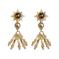 Gold Tone Brown Stone Starburst And Pearl Tassel Stud Earrings view 5