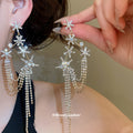 Crystal Crescent Drop Earrings with Star and Chain Tassels view 3