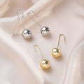 Silver Polished Sphere Ball Long Hook Drop Earrings view 3