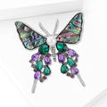 Shell Butterfly Dangle Brooch With Faceted Crystals And Polished Metal Details view 3