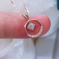 Floating Round Crystal Circle Pendant Necklace in Two Tones view 3