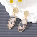 Three Design Gold Tone Geometric Resin Pressed Flower Drop Stud Earrings view 8