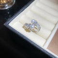 Silver Open Ring With Pearls And Crystal Multi-Band Design view 1