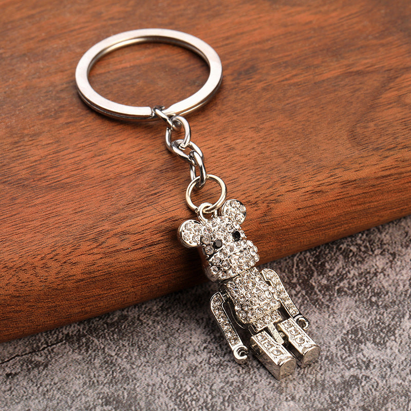 Full Rhinestone Bear Keychain Hip Hop Style Alloy Bag Charm