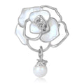 Camellia Flower Brooch with Faux Pearl Drop in Gold or Silver view 2