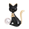 Cat and Pearl Brooch with Polished Metal and Decorative Accents view 2