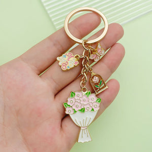 Enamel Mother's Day Keychains with Flowers and Butterfly Charms