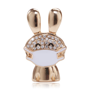 Gold Rabbit Face Mask Brooch Crystal Forehead Two Colors