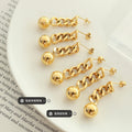 Chain Link Ball Drop Earrings Gold Steel Metal Tone view 2