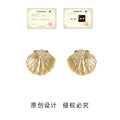Gold Seashell Stud Earrings Crystal Pave Pearl Accent Pair view 3