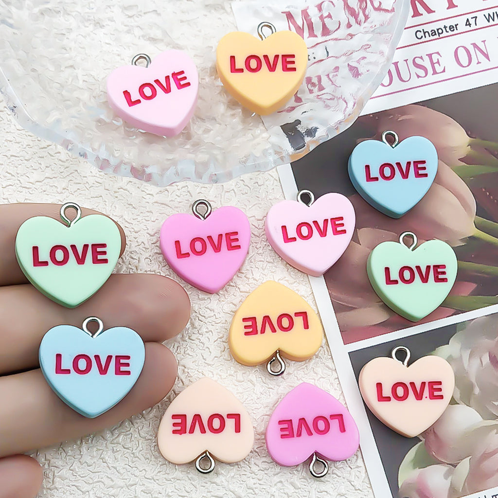 Resin Valentine Love Letter Heart Charm Pendant for DIY Phone Strap Earrings Jewelry Making