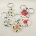 Silver Tone Round Pressed Flower Resin Clip Keychains in Five Designs view 1