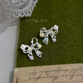 Silver Tone Open Bow And Pastel Color Teardrop Stud Earrings view 4