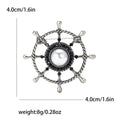 Pearl Ship Wheel Brooch in Detailed Metal and Crystal Design view 7