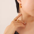 Gold Ribbed Shell C Shape Fan Stud Earrings Brass Tone view 6