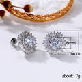 Baguette Sunburst Round Cluster Stud Earrings In Silver Tone view 5