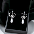 Gold Open Heart Crystal Pearl Drop Earrings Stud Posts view 3