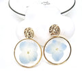 Gold Tone Round Pressed Hydrangea Resin Stud Drop Earrings view 4