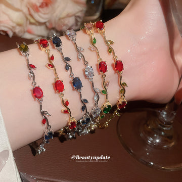 Gold Silver Vine Leaf Crystal Bracelet Six Color Styles