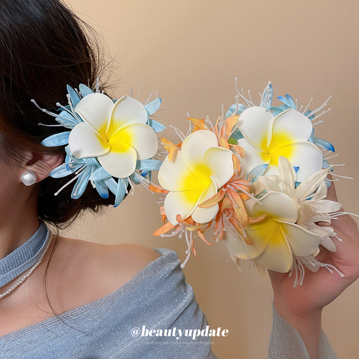 Fabric Plumeria Flower Duckbill Hair Clips Seven Colors
