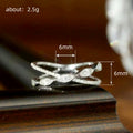 Silver Tone Crystal Leaf Crossover Ring with Vine Details view 4