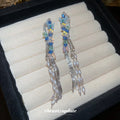 Blue Green Crystal Chain Tassel Stud Earrings Fashion Jewelry view 3