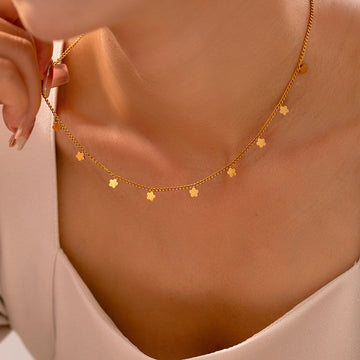 Gold Flower Charm Curb Chain Necklace Multi Pendant Design