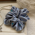 Satin Pearl Rhinestone Scrunchie Hair Ties White Grey view 7
