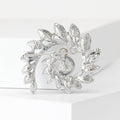 Crystal Leaf Wreath Brooch with Central Pearl for Jackets and Scarves view 3