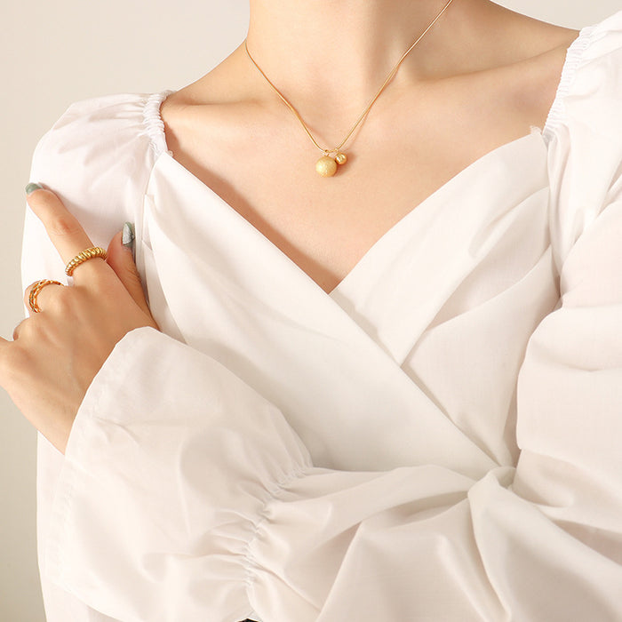 Gold Matte Sphere Pendant Necklace Snake Chain Small Smooth Bead