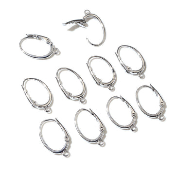 Silver Tone Oval Hinged Hoop Earring Findings with Bottom Loops
