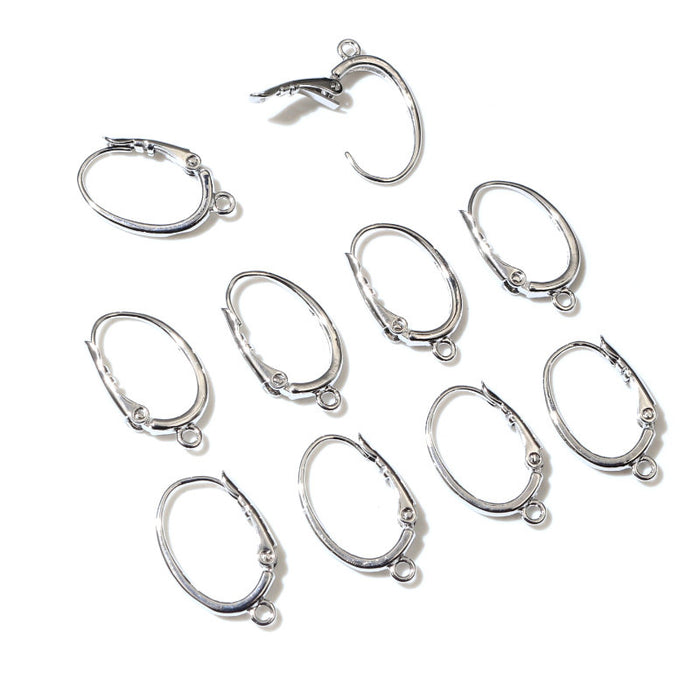 Silver Tone Oval Hinged Hoop Earring Findings with Bottom Loops