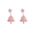 Pink Crystal Look Star and Holiday Tree Dangle Earrings view 5