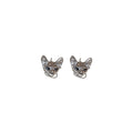 Silver Tone Crystal Cat Head Stud Earrings and Necklace view 5