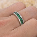 Green Square Stone Channel Eternity Band In Silver Tone view 3
