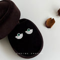 Silver Mini Fan Stud Earrings Green Crystal Textured view 3