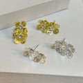 Gold and Silver Triple Flower Cluster Stud Earrings view 2