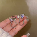 Silver Crystal Heart and Butterfly Chain Ear Clips view 6