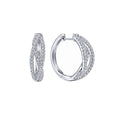 Silver Tone Crossover Wave Clear Crystal Hoop Earrings view 2