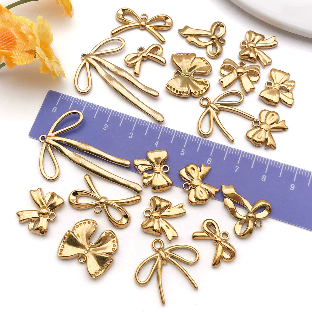 Stainless Steel Hollow Bow Butterfly Charm Pendant for DIY Necklace Bracelet Keychain Making