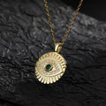 Green Eye Medallion Necklace in Textured Gold Tone view 2