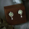 Silver-Tone Green Enamel Lotus Leaf Stud Earrings Teardrop view 6