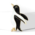 Black and White Enamel Penguin Brooch with Gold Tone Details view 3